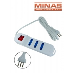 ALARGUE ZAPATILLA X 2 M, 3 TOMAS ( 3 EN LINEA ), CON LLAVE DE CONTACTO.