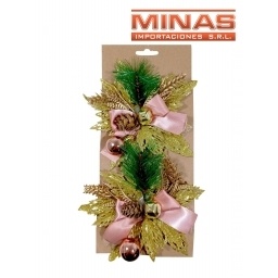 FLOR NAVIDEA DORADA Y ROSA GOLD CON CASCABEL X 2 UND.