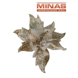 FLOR NAVIDEA X 30 CM, CHAMPAGNE CON BRILLANTINA.