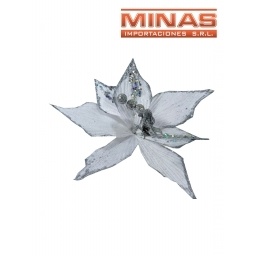 FLOR NAVIDEA X 25 CM, BLANCA CON BRILLANTINA.