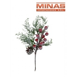 RAMA NAVIDEA PINO CON BAYAS ROJAS Y NIEVE X 35 CM.