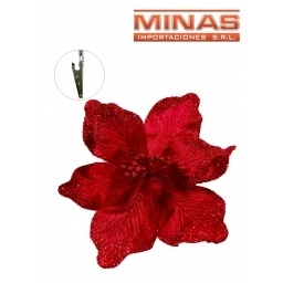 FLOR NAVIDEA X 25 CM, ROJA CON BRILLANTINA.