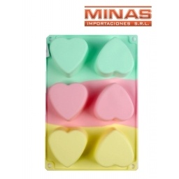 MOLDE DE SILICONA X 6 CORAZONES DE 7 CM.