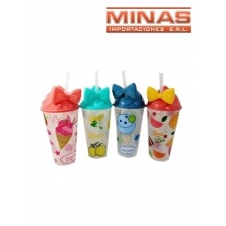 VASO CON TAPA Y SORBITO,FRUTAS,