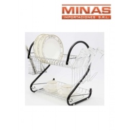 ESCURRIDOR DE ACERO INOXIDABLE Y NEGRO, 41 CM X 11 CM X 26 CM, 2 NIVELES CON BANDEJA.