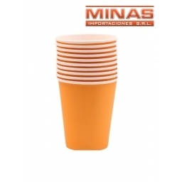 VASOS DESCARTABLES DE 250 ml  X 10 UND,NARANJA.