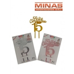 CAKE TOPPER N 15 , EN ROSA, ORO O PLATA,