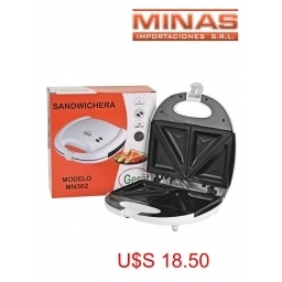 SANDWICHERA GRANDE, PARA 4 SANDWICH, 750 W, PLACA ANTIADHERENTE, COLOR BLANCO.