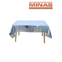 MANTEL DE CUMPLEAOS PLATEADO, 140 CM X 185 CM.