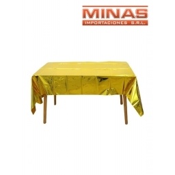 MANTEL DE CUMPLEAOS DORADO, 140 CM X 185 CM.