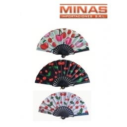 ABANICOS ESTAMPADOS X 24 CM,3 DISEOS CEREZAS.