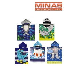 TOALLA PONCHO PARA VARON, 58 CM X 60 CM., 5 DISEOS.