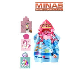 TOALLA PONCHO PARA NENA 58 CM X 60 CM, 5 DISEOS.