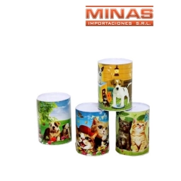 ALCANCIA LATA 8 CM X 12.5 CM,MASCOTAS.