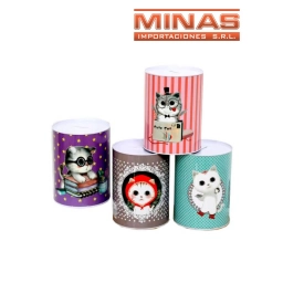 ALCANCIA LATA 8 CM X 12.5 CM,GATITOS.