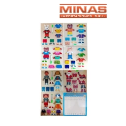 PUZZLE DE MADERA,MUECO + ROPA + PIZZARRA.