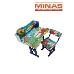 ESCRITORIO + SILLA, CON PORTALAPICES, 70 CM X 45 CM, DINOSAURIOS.