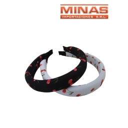 TIARA FORRADA EN TELA X 12 UND, BLANCAS Y NEGRAS CON CEREZAS, $ 40 CU.