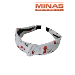 TIARA NUDO FORRADA X 12 UND, BLANCA CON CEREZAS, $ 40 CU.