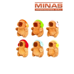 LLAVERO X 12 CM,PELUCHE CAPIBARA CON AURICULARES.6 COLORES.