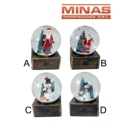 ESFERA MUSICAL CON LUZ X 12 CM, A PILA O USB, 4 DISEOS NAVIDEOS.