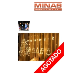 CORTINA NAVIDEA CON 12 CAMPANAS,RENOS Y PINOS X 3 M, CALIDA, 220 V.