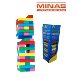 JENGA DE MADERA DE 54 PCS, DE COLORES.