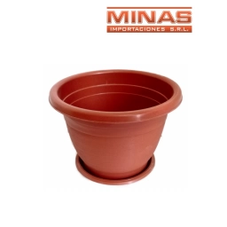 MACETA REDONDA 29 CM X 23 CM, DE PLASTICO, CON PLATO.