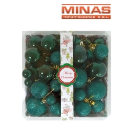 ESFERA DE NAVIDAD DE 4 CM, 5 CM Y 6 CM X 52 PCS, DOS DISE�OS EN VERDE ESMERALDA.