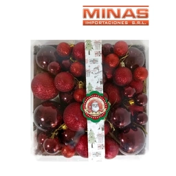 ESFERA DE NAVIDAD DE 4 CM, 5 CM Y 6 CM X 52 PCS, DOS DISE�OS EN CARMESI.