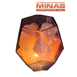 LAMPARA DE SAL DEL HIMALAYA DE 1 KG X 15 CM, DODECAEDRO DE VIDRIO.