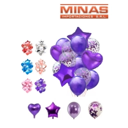 GLOBOS X 14  PCS, 4 METALIZADOS , 5 TRANSP. CON CONFETTI Y 5 COMUNES, VARIOS COLORES.
