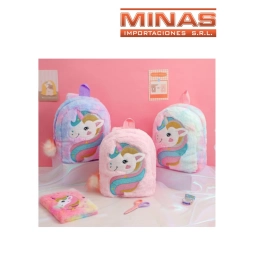 MOCHILA UNICORNIO DE PELUCHE, 3 COLORES