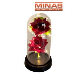 CUPULA CON ROSAS ROJAS Y LUZ, EN CAJA DE REGALO.
