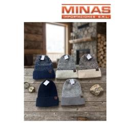 GORRO JASPEADO CON DOBLEZ LISO, FORRADO CON PIEL, 5 COLORES.