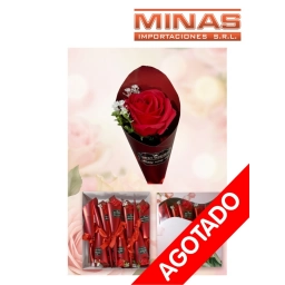 CONO CON ROSA ROJA DE 36 CM X 14 UND, $ 50 CU.