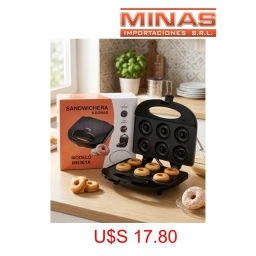 MAQUINA PARA 6 MINI DONAS GERAT, 750 W, PLACA ANTIADHERENTE, COLOR NEGRO.