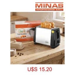 TOSTADORA GERAT PARA 2 REBANADAS, 700 W, 6 NIVELES DE TOSTADO, AC. INOXIDABLE CON NEGRO.