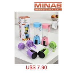 LICUADORA PORTATIL GERAT DE 380 ML,RECARGABLE, CON 6 CUCHILLAS, 4 COLORES.