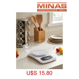 BALANZA DIGITAL GERAT CON CONVERSION DE UNIDADES, HASTA 12 KG (1 g DE PRECISION), BLANCA.