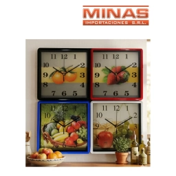 RELOJ DE PARED CUADRADO DE 25 CM, FRUTAS.
