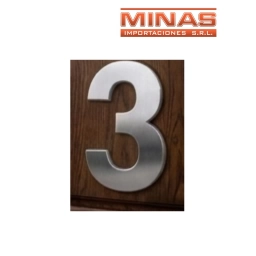 NUMERO 3 DE AC. INOX. X 7.5 CM, PLATEADO.