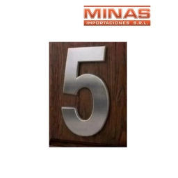 NUMERO 5 DE AC. INOX. X 7.5 CM, PLATEADO.