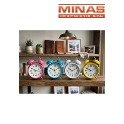 RELOJ DESPERTADOR X 16 CM,CON DOBLE CAMPANA DE METAL, 5 COLORES.