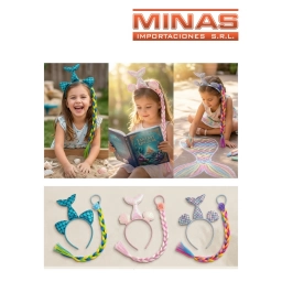 TIARA SIRENA + COLITA CON TRENZA, 3 COLORES.